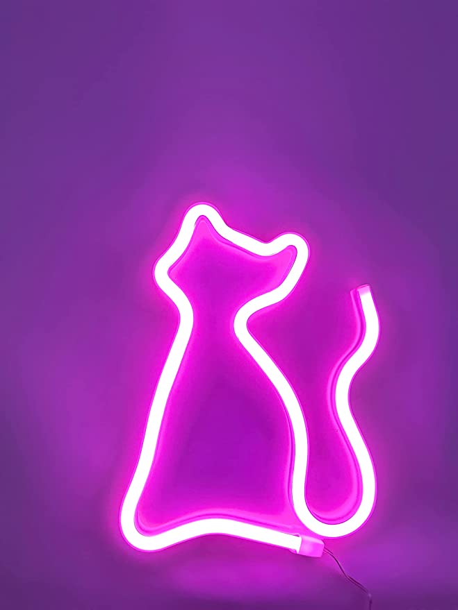 CAT Neon LED Light, CAT Neon LED Lamp For Living Room & Bedroom, Table & Wall Christmas Decoration for Kids & Adults - Battery Powered - PINK Colour