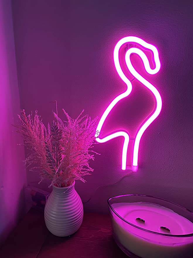 FLAMINGO Neon LED Light, FLAMINGO Neon LED Lamp For Living Room & Bedroom, Table & Wall Christmas Decoration for Kids & Adults - Battery Powered - PINK Colour