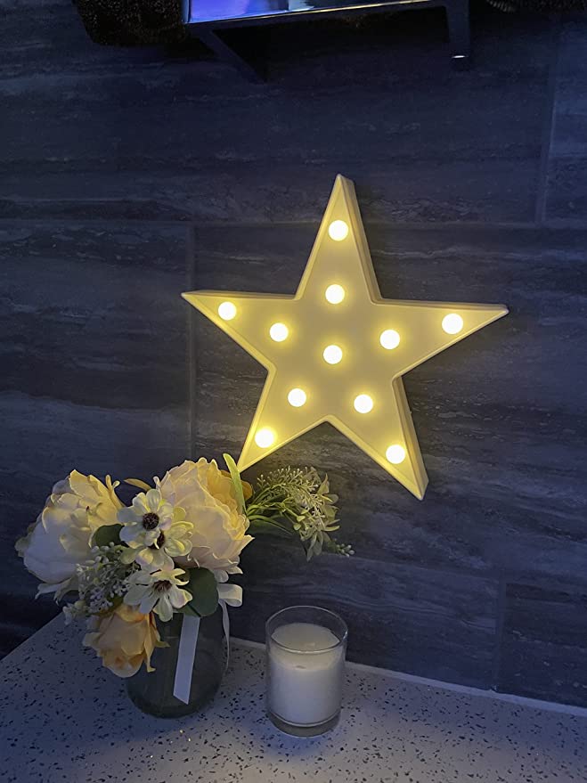 LED Star Sign Light, Warm White LED Lamp For Living Room & Bedroom, Table & Wall Christmas Decoration for Kids & Adults - White Chirstams Durable Colorful Decoration