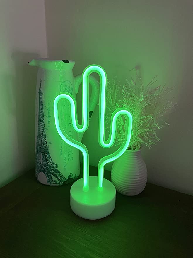 CACTUS Neon LED Light, CACTUS Neon LED Lamp For Living Room & Bedroom, Table & Wall Christmas Decoration for Kids & Adults - Battery Powered - GREEN Colour