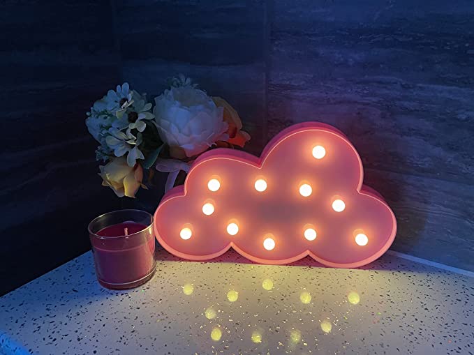 LED Cloud Sign Light, Warm White LED Lamp For Living Room & Bedroom, Table & Wall Christmas Decoration for Kids & Adults - Battery Powered - White
