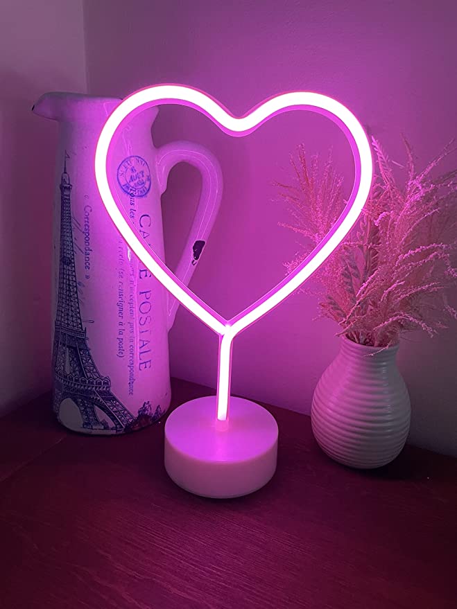 HEART Neon LED Light, HEART Neon LED Lamp For Living Room & Bedroom, Table & Wall Christmas Decoration for Kids & Adults - Battery Powered - PINK Colour