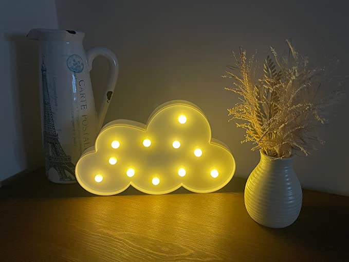 LED Cloud Sign Light, Warm White LED Lamp For Living Room & Bedroom, Table & Wall Christmas Decoration for Kids & Adults - Battery Powered - White