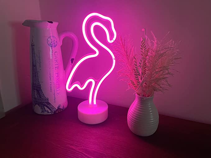 FLAMINGO Neon LED Light, FLAMINGO Neon LED Lamp For Living Room & Bedroom, Table & Wall Christmas Decoration for Kids & Adults - Battery Powered - PINK Colour