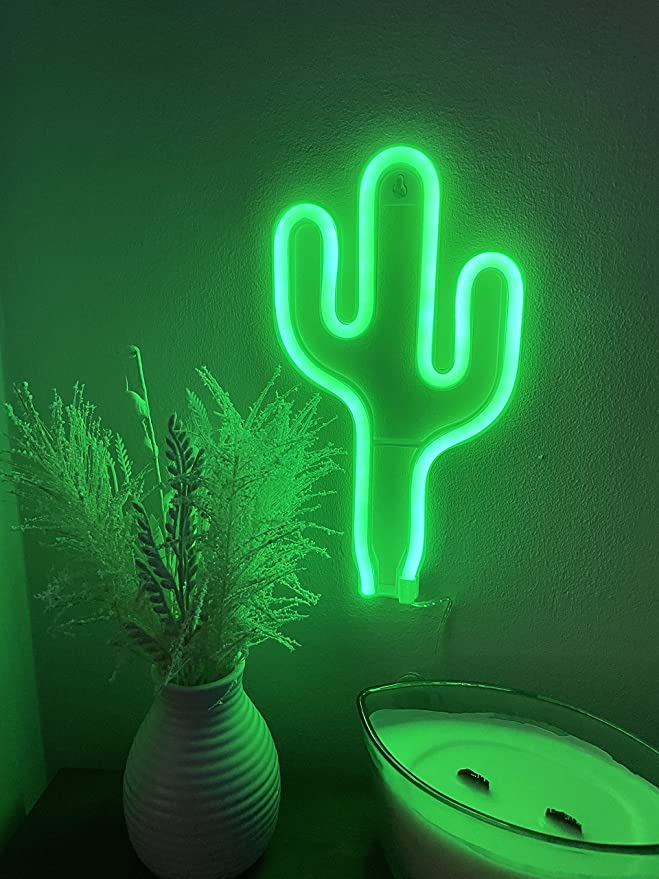 CACTUS Neon LED Light, CACTUS Neon LED Lamp For Living Room & Bedroom, Table & Wall Christmas Decoration for Kids & Adults - Battery Powered - GREEN Colour