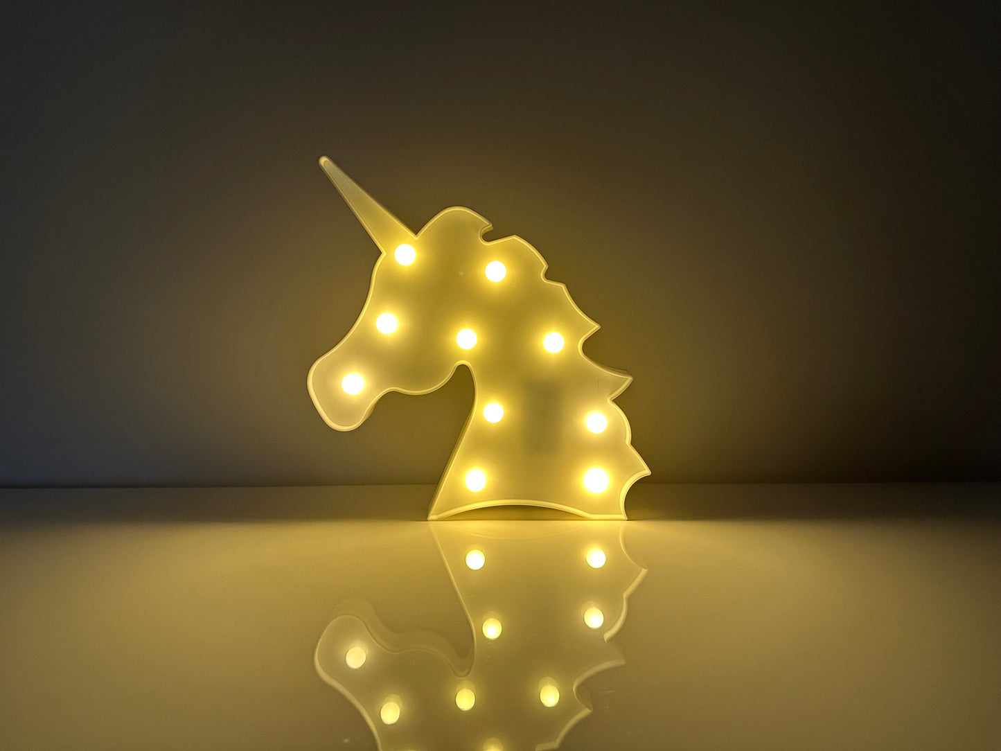 LED Unicorn Sign Light, Warm White LED Lamp For Living Room & Bedroom, Table & Wall Christmas Decoration for Kids & Adults - Battery Powered - White