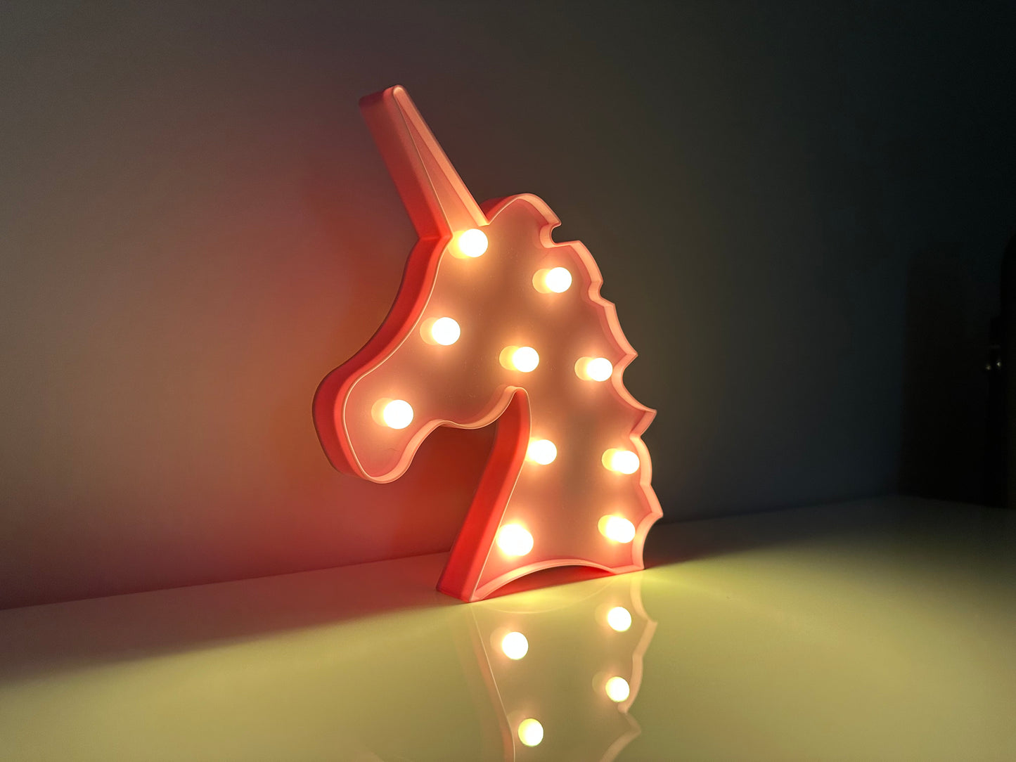 LED Unicorn Sign Light, Warm White LED Lamp For Living Room & Bedroom, Table & Wall Christmas Decoration for Kids & Adults - Battery Powered - PINK