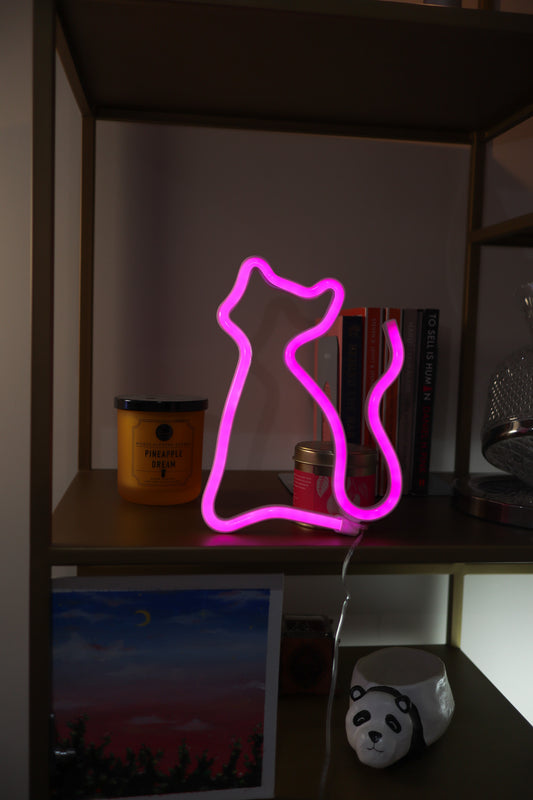 CAT Neon LED Light, CAT Neon LED Lamp For Living Room & Bedroom, Table & Wall Christmas Decoration for Kids & Adults - Battery Powered - PINK Colour
