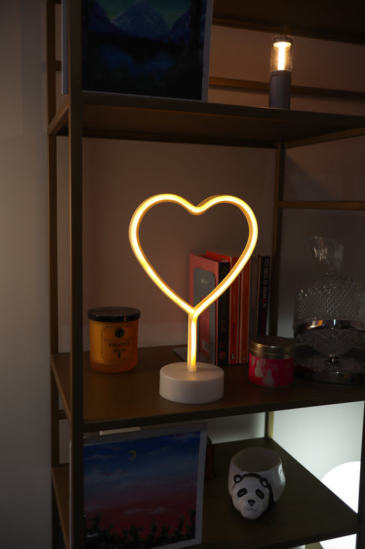 HEART Neon LED Light, HEART Neon LED Lamp For Living Room & Bedroom, Table & Wall Christmas Decoration for Kids & Adults - Battery Powered - WHITE Colour