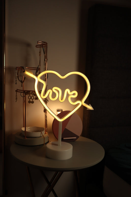 HEART love Neon LED Light, HEART Neon LED Lamp For Living Room & Bedroom, Table & Wall Christmas Decoration for Kids & Adults - Battery Powered - WHITE Colour