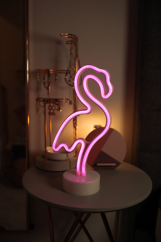 FLAMINGO Neon LED Light, FLAMINGO Neon LED Lamp For Living Room & Bedroom, Table & Wall Christmas Decoration for Kids & Adults - Battery Powered - PINK Colour