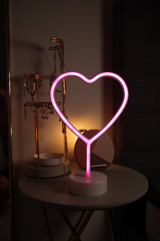 HEART Neon LED Light, HEART Neon LED Lamp For Living Room & Bedroom, Table & Wall Christmas Decoration for Kids & Adults - Battery Powered - PINK Colour