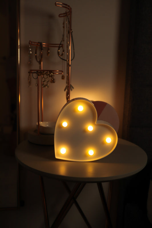 LED Heart Sign Light, Warm White LED Lamp For Living Room & Bedroom, Table & Wall Christmas Decoration for Kids & Adults - Battery Powered - White