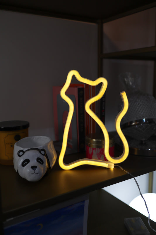 CAT Neon LED Light, CAT Neon LED Lamp For Living Room & Bedroom, Table & Wall Christmas Decoration for Kids & Adults - Battery Powered - WHITE Colour