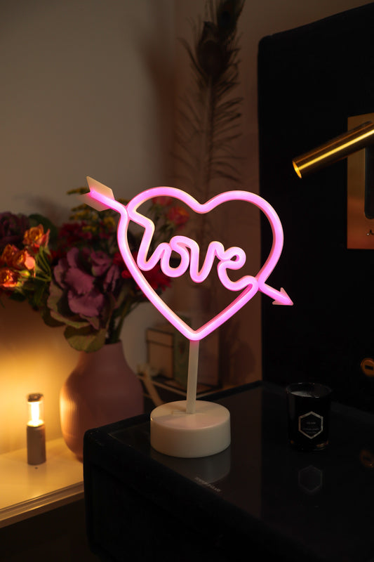 HEART love Neon LED Light, HEART Neon LED Lamp For Living Room & Bedroom, Table & Wall Christmas Decoration for Kids & Adults - Battery Powered - PINK Colour