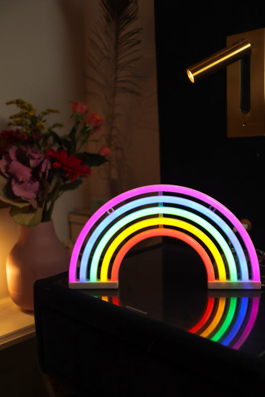 Rainbow Neon LED Light, Rainbow Neon LED Lamp For Living Room & Bedroom, Table & Wall Christmas Decoration for Kids & Adults - Battery Powered - Rainbow Colour