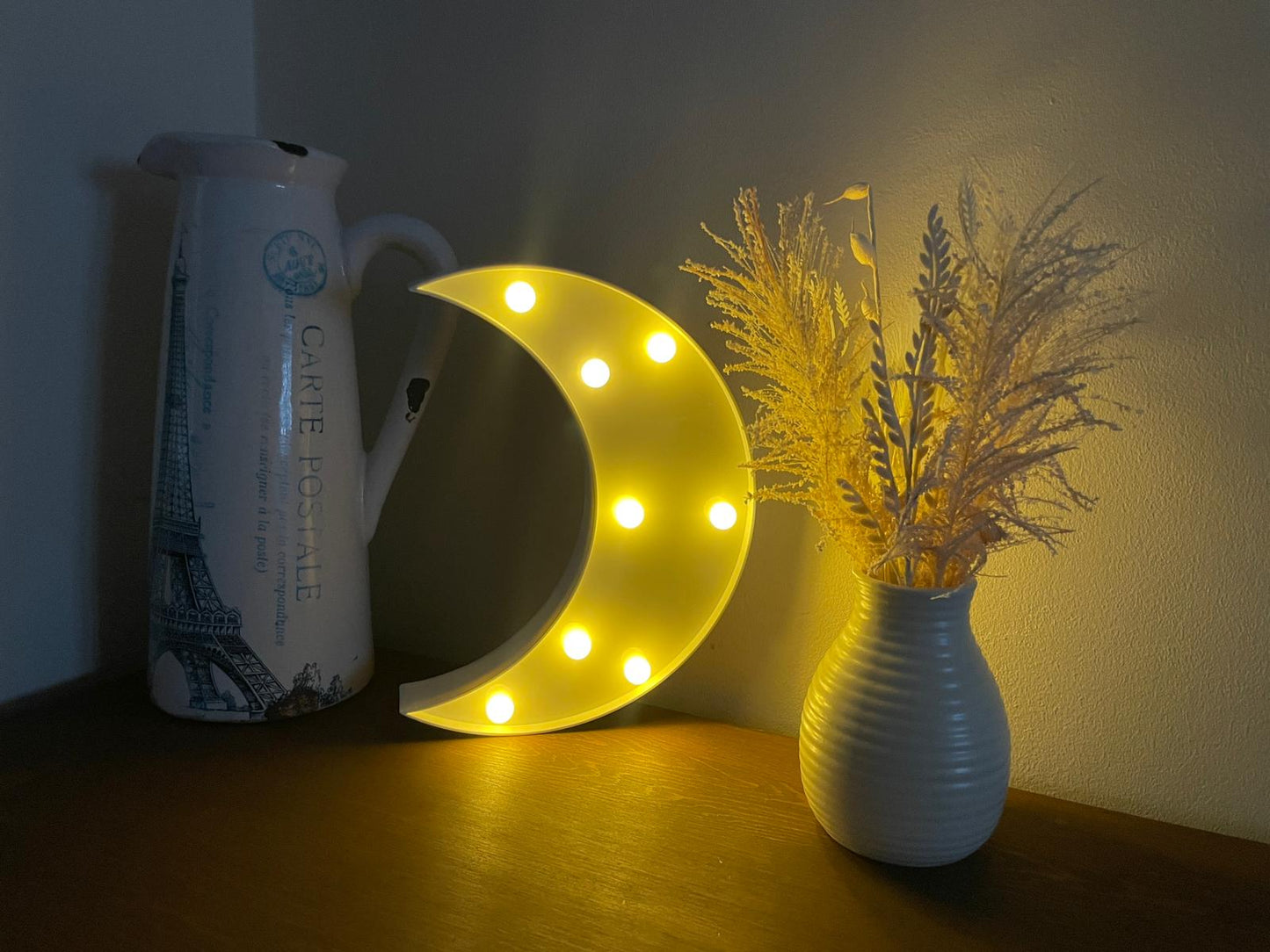 LED Moon Sign Light, Warm White LED Lamp For Living Room & Bedroom, Table & Wall Christmas Decoration for Kids & Adults - Battery Powered - White