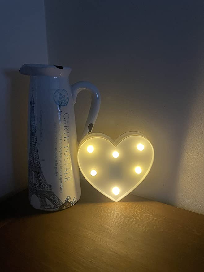 LED Heart Sign Light, Warm White LED Lamp For Living Room & Bedroom, Table & Wall Christmas Decoration for Kids & Adults - Battery Powered - White