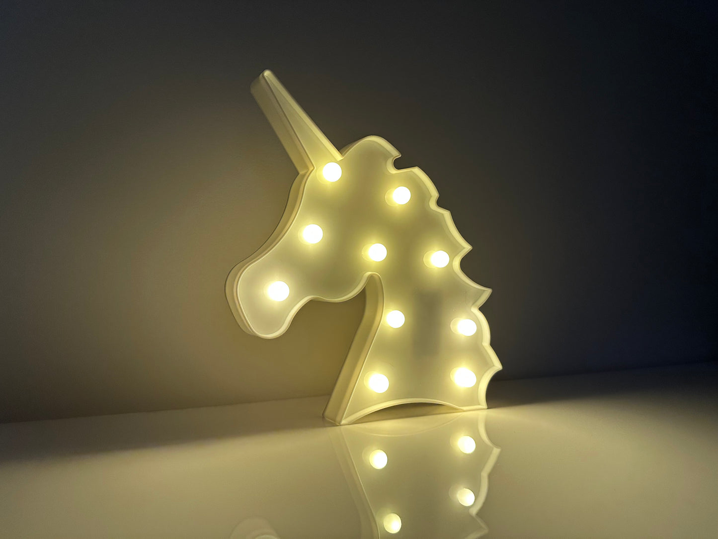 LED Unicorn Sign Light, Warm White LED Lamp For Living Room & Bedroom, Table & Wall Christmas Decoration for Kids & Adults - Battery Powered - White