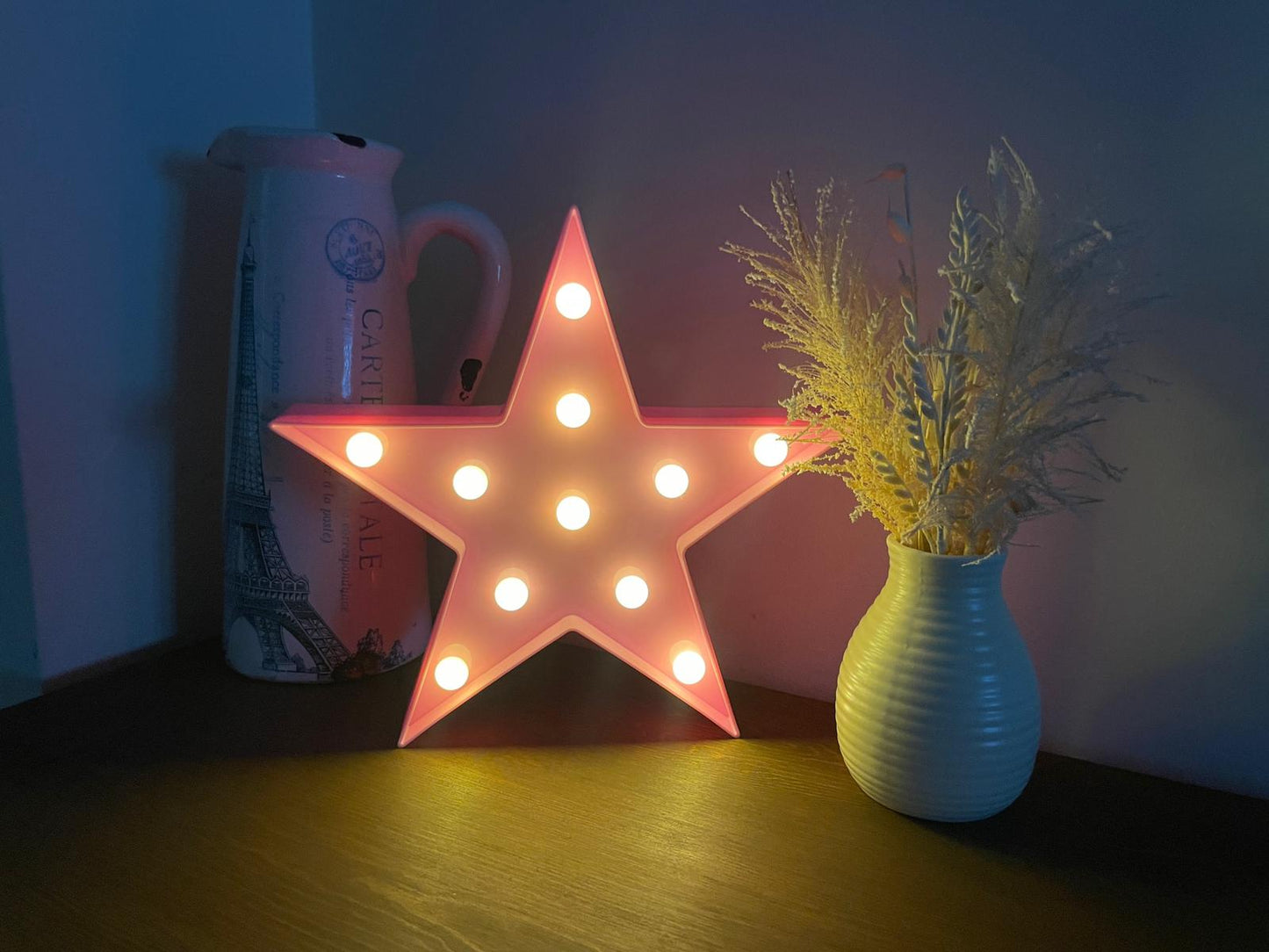 LED Star Sign Light, Warm White LED Lamp For Living Room & Bedroom, Table & Wall Christmas Decoration for Kids & Adults - Battery Powered - Pink